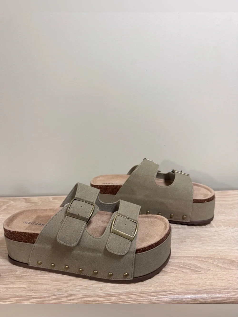 Madden Girl Platform Slip On Sandals Slides w/ Metal Studs, Double Strap, 10